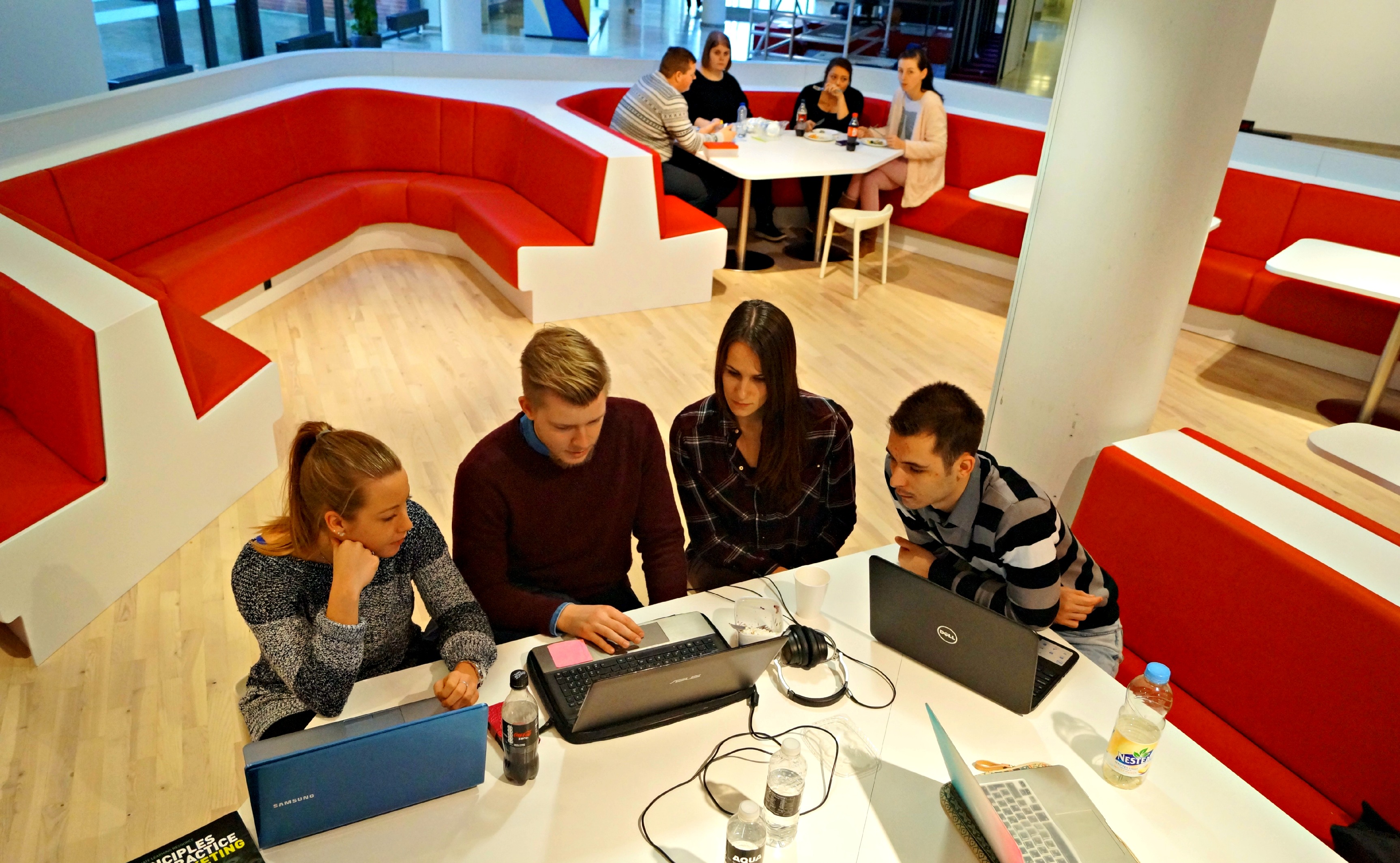 Students working in a group work zone