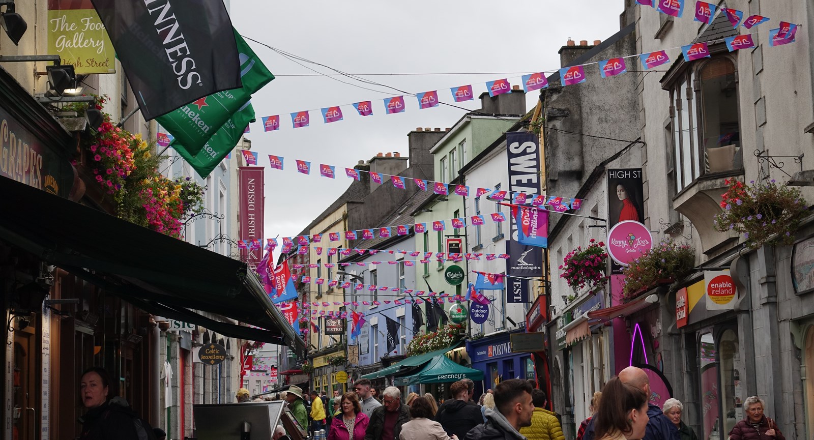 Small street in Ireland with Galway logo