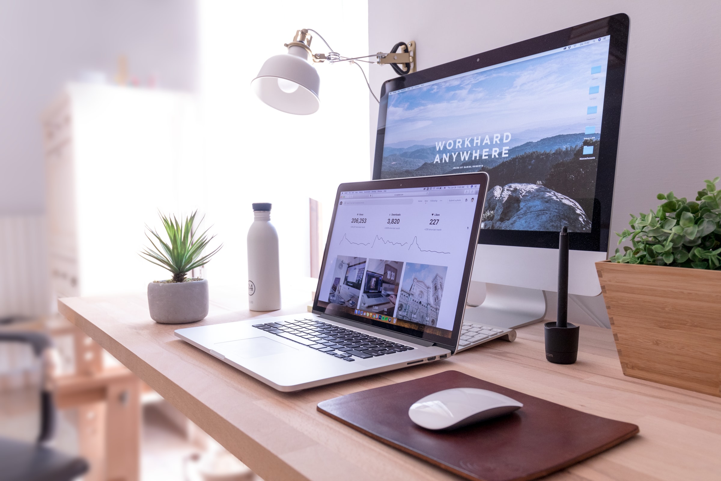 Modern desk with electronic devices